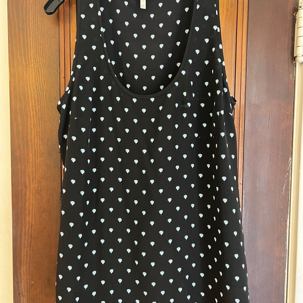 Joie Black Silk Top  with Blue Hot Air Balloon  Pattern